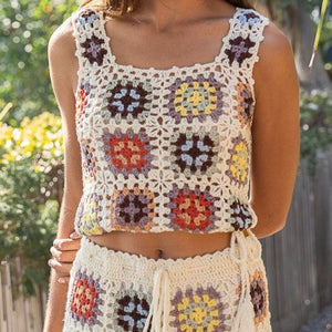 Floral Square Patchwork Sweater Tank Top