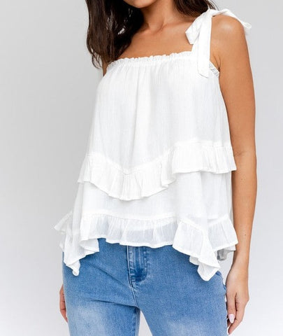 SLEEVELESS ASYMMETRICAL HEM LINE TIERED TOP