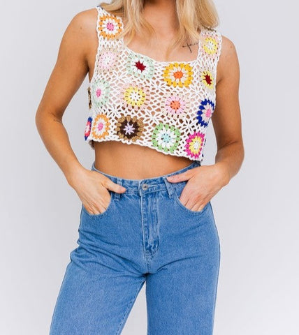 SLEEVELESS MULTI CROCHET TOP