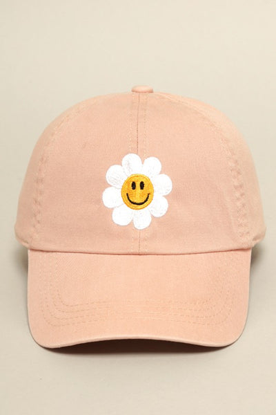 Happy Face Flower Embroidered Baseball Cap