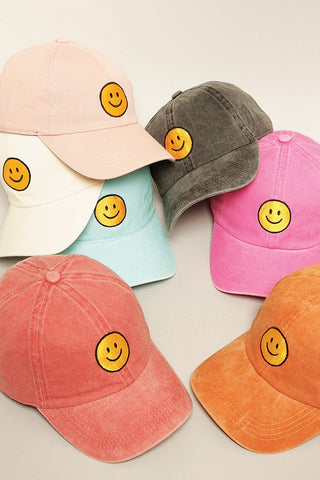 Happy Face Embroidered Baseball Dad Cap