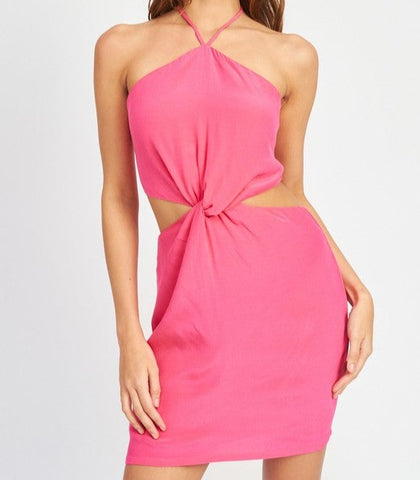 FRONT TWIST MINI DRESS WITH CUT OUT