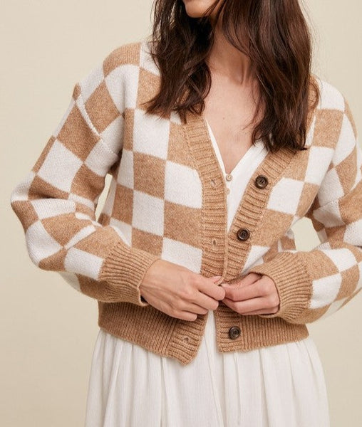 Bold Gingham Sweater Weaved Crop Cardigan
