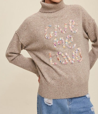 Give Me Love Stitched Mock Neck Sweater