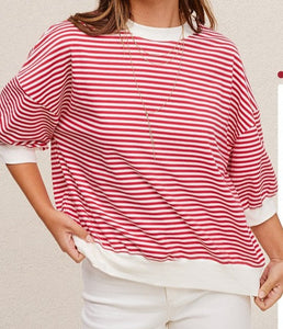 Crew Neck Stripe Short Sleeve Top