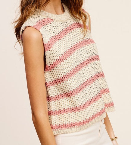 Chunky Stripe Sleeveless Sweater Top