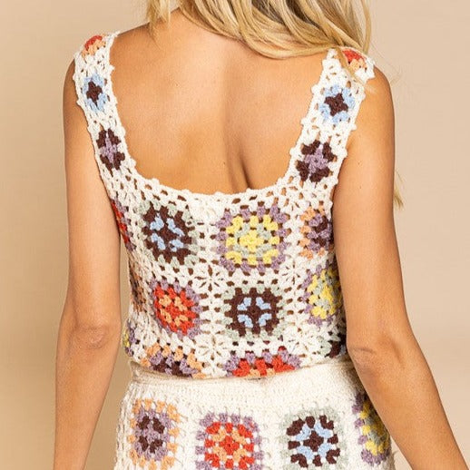 Floral Square Patchwork Sweater Tank Top