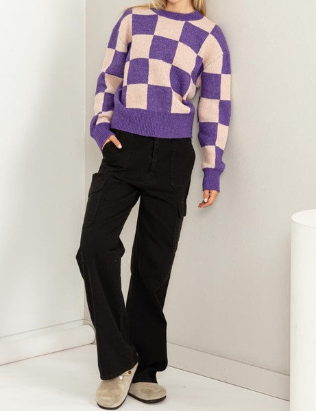 Weekend Chills Checkered Long Sleeve Sweater