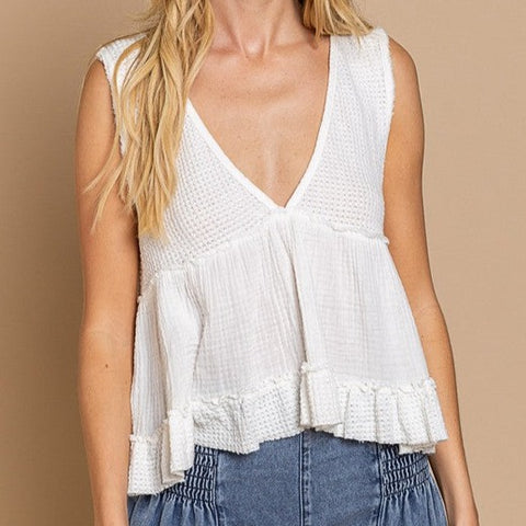 Sleeveless V-neck Mini Babydoll Tank Top