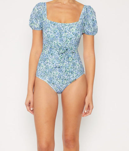 Marina West Swim Salty Air Puff Sleeve One-Piece in Blue