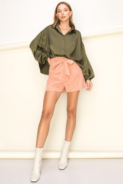 OVERSIZED CHAMPAGNE BUTTON-FRONT TOP