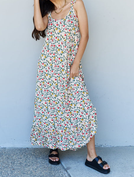 Ruffle Floral Maxi Dress in Natural Rose