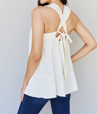 Back Tie Detail Ruffle Tunic Top