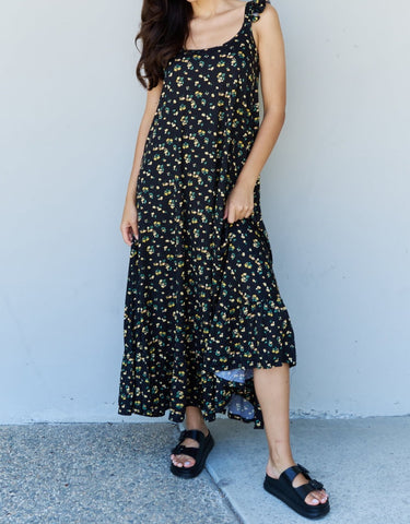 Floral Maxi Dress in Black Yellow Floral