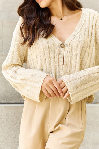 Semi Cropped Ribbed Cardigan in Oatmeal