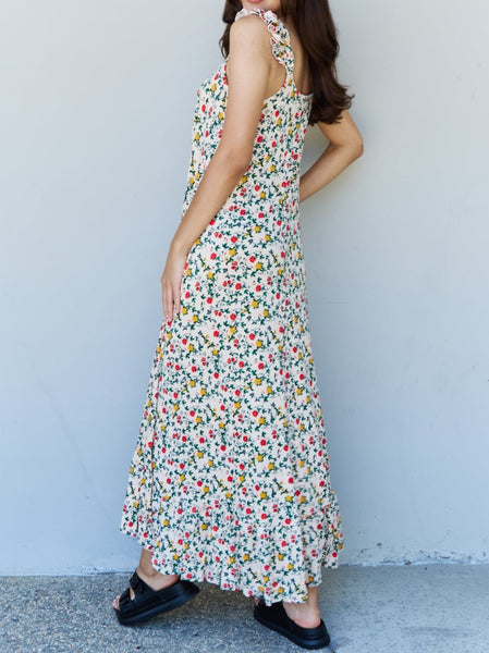 Ruffle Floral Maxi Dress in Natural Rose