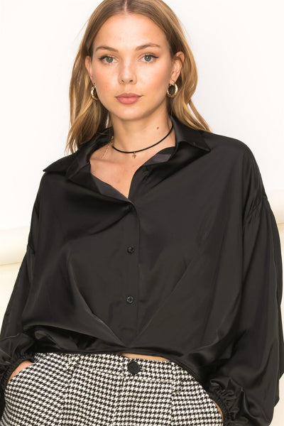 OVERSIZED CHAMPAGNE BUTTON-FRONT TOP